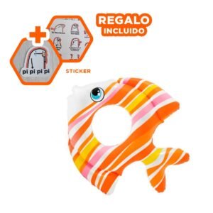 Colchoneta Colorida Anaranjado Pez Rayado 83 x 81 cm para Niños en Piscina Y+Regalo Sticker