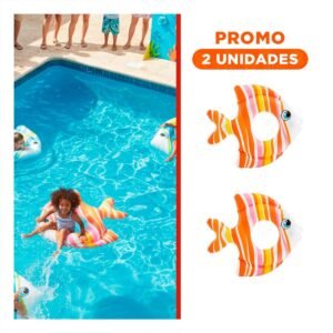 Pack2 Flotador Divertido Seguro Anaranjado Pez Rayado 83 x 81 cm para Piscina