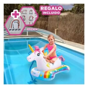 Colchoneta Inflable Unicornio 163 x 86 cm Colorida para Piscina Infantil Y+Regalo Sticker