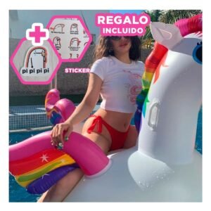 Colchoneta Inflable Unicornio 201 x 140 x 97 cm Colorida para Piscina Infantil Y+Regalo Sticker