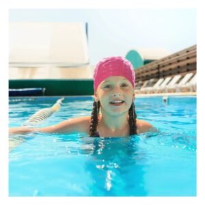 Gorro de Natacion Rosado de Tela para Piscina y Cabello Protegido