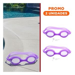 Pack2 Antiparras de Natacion con Estuche para Piscina y Playa Color Morado Ajuste Seguro