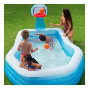 Piscina Inflable con Canasta de Baloncesto 188 x 257 x 13 cm para el Verano