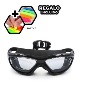 Anteojos de Natacion Negro con Estuche para Piscina y Playa Uso Continuo Y+Regalo Sticker