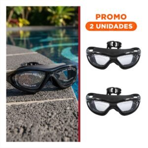 Pack2 Antiparras de Natacion Negro con Estuche para Piscina y Playa Uso Diario