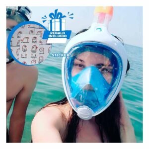 Mascara de Buceo Azul para Uso en Mar con Sellado Comodo y Vision Nitida Y+Regalo Sticker