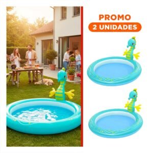 Pack2 Piscina Inflable Caballito de Mar para Hogar y Casa con Estilo Marino