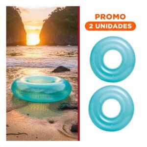 Pack2 Flotador Transparente Color Celeste para Piscina y Playa Comodo y Resistente