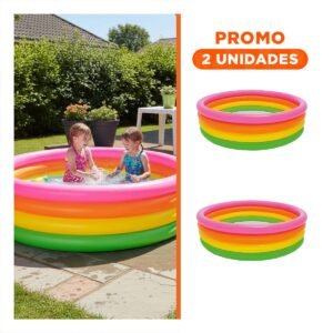 Pack2 Centro Acuatico Arcoiris 168x46cm con Diseno de Verano para Pequenos Nadadores de Casa