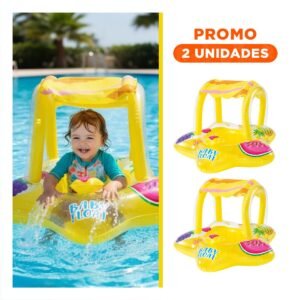 Pack2 Flotador Portatil Amarillo Inflable para Niños Piscina Facil Inflado Divertido