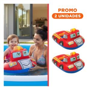 Pack2 Flotador Infantil Carro con Forma de Camion de Bomberos Rojo para Diversion