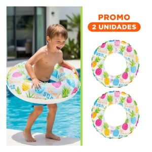 Pack2 Flotador Aro de 61 cm con Diseño de Piña para Piscina y Verano