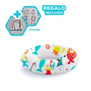 Rueda Inflable de 61 cm con Estampado de Pez para Piscina y Verano Y+Regalo Sticker