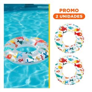 Pack2 Flotador Aro de 61 cm con Dibujos Divertidos de Pez para Piscina