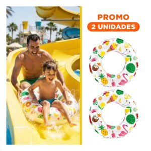 Pack2 Flotador Aro de 61 cm con Diseno de Frutas para Piscina y Verano en Casa