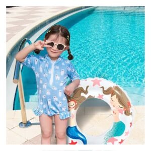 Flotador Blanco en Forma de Aro de 61 cm con Dibujos de Sirena para Piscina