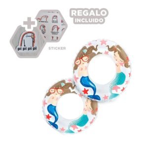 Rueda Inflable Blanca de 61 cm con Estampado de Sirena para Piscina y Verano Y+Regalo Sticker