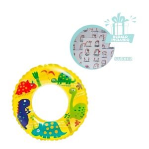 Rueda Inflable Amarilla de 61 cm con Estampado de Dinosaurio para Piscina Y+Regalo Sticker