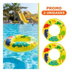 Pack2 Flotador Aro Amarillo de 61 cm con Dibujos Divertidos de Dinosaurio para Piscina