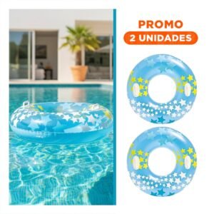 Pack2 Flotador Aro de 91 cm Celeste con Asa y Estrella para Piscina y Actividades Acuaticas