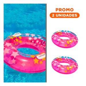 Pack2 Flotador Aro Rosado con Asa y Dibujos de Estrella para Piscina y Verano