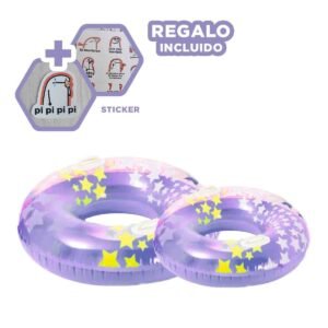 Rueda Inflable Morada con Asa y Dibujos de Estrella de 91 cm para Agua Y+Regalo Sticker