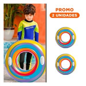 Pack2 Flotador Arcoiris Color Celeste de 91 cm para Piscina Familiar