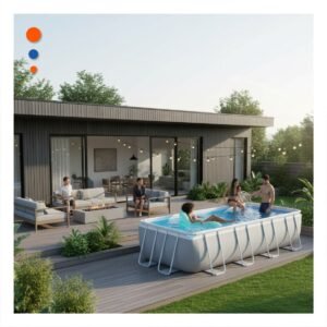Piscina Rectangular Amplia con Estructura Parante para Uso Familiar