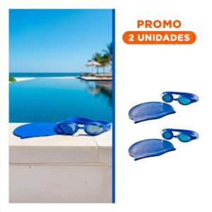 Pack2 Pack de Lentes y Gorro de Natacion Azul para Clases en Piscina