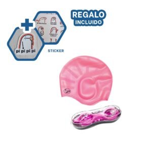 Kit de Natacion Rosado con Lentes y Gorro para Actividad Acuatica Y+Regalo Sticker