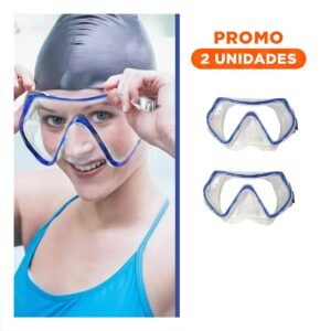 Pack2 Lentes Acuaticos Azul con Lente de Vidrio para Buceo Recreativo