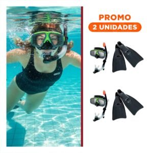 Pack2 Set de Natacion y Buceo 3pcs con Mascara Tubo y Aletas para Agua