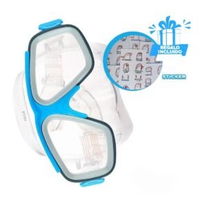 Mascara de Natacion Infantil Celeste con Lentes Claras y Ajuste Seguro Y+Regalo Sticker