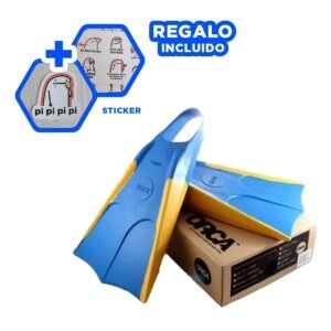 Implementos de Natacion con Aletas de Caucho Azul Amarillo Y+Regalo Sticker