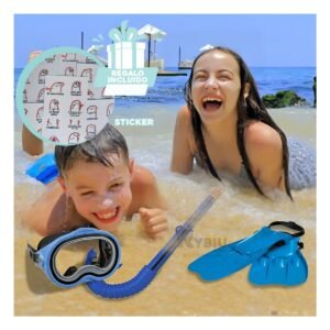 Kit de Buceo Azul para Ninos con Visor Tubo y Aletas para Mar Y+Regalo Sticker