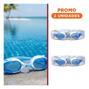 Pack2 Gafas de Natacion Celeste y Blanco para Ninos con Ajuste Seguro