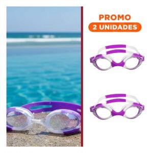 Pack2 Gafas de Natacion Morado y Blanco para Ninos con Ajuste Seguro