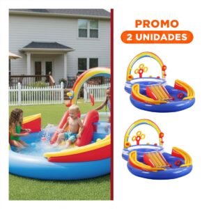 Pack2 Centro Recreativo Arcoiris Inflable para Ninos con Juegos de Agua y Diversion