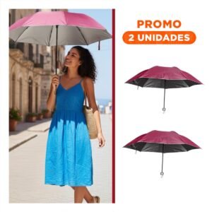 Pack2 Parasol Plegable Portatil para Cartera o Bolsillo Color Rojo Facil Transporte