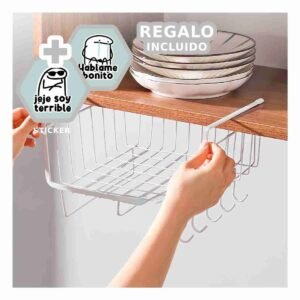 Cesto Flotante Metalico 28,5x20x27 cm Blanco de Material Fuerte en Hogar Y+Regalo Sticker