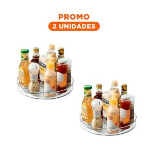 Pack2 Plato Giratorio de Almacenamiento 29x3.5cm para Cocina Transparente