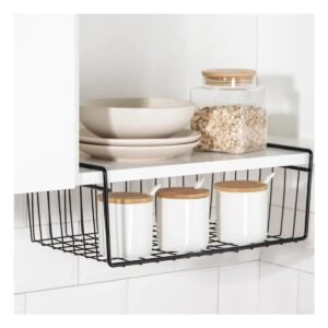 Cesto Flotante Metalico Negro 29x20x27cm para Orden Funcional en Cocina