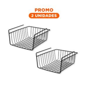 Pack2 Rejilla Flotante Metalica Negro 29x20x27cm para Orden Funcional en Casa