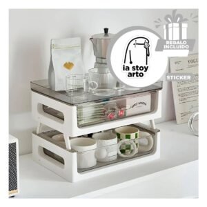 Organizador Practico de 2 Niveles para Te y Tazas en Hogar 39.5x27x23.5cm Y+Regalo Sticker