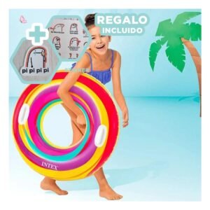 Rueda Inflable Arcoiris Morada de 91 cm para Juegos Acuaticos en Piscina Y+Regalo Sticker