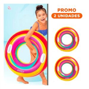 Pack2 Flotador Arcoiris Morado de 91 cm para Piscina y Juegos Acuaticos