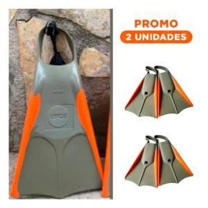 Pack2 Aletas de Caucho Orca Plomo Anaranjado para Natacion Recreativa en Piscina y Mar