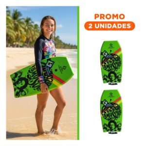 Pack2 Plancha Bodyboard para Surf de Playa 83,5x47,5x5,5 cm en Verde limon