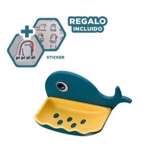 Jabonera Ballena Porta Jabon Compacta Funcional para Cocina Azul Hogar Y+Regalo Sticker