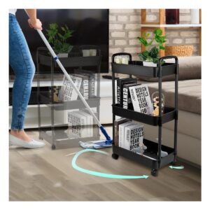 Estante Carrito 3 Niveles con Ruedas y Asas para Hogar Plastico Negro